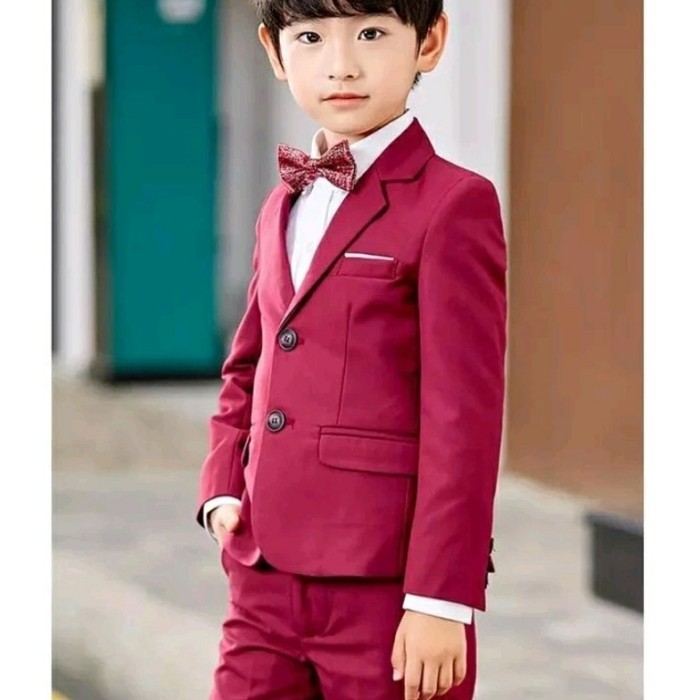 ✨READY✨ -Set Bruno | Setelan Jas Anak laki2 2in1 blazer + celana katun drill - Biru, 3-4 tahun