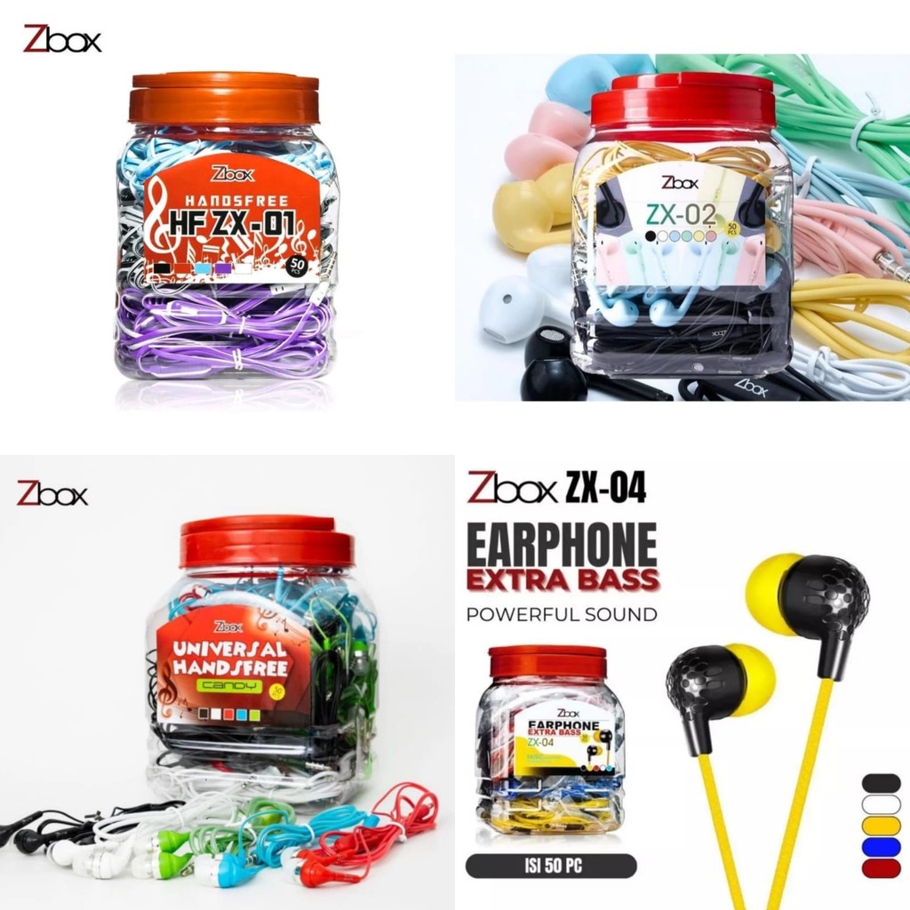 (Ecer) Handsfree ZBOX Seri Lengkap | ZX-01 | ZX-02 | ZX-04 | ZX-05 | Candy | Earphone Zbox Extra Bas
