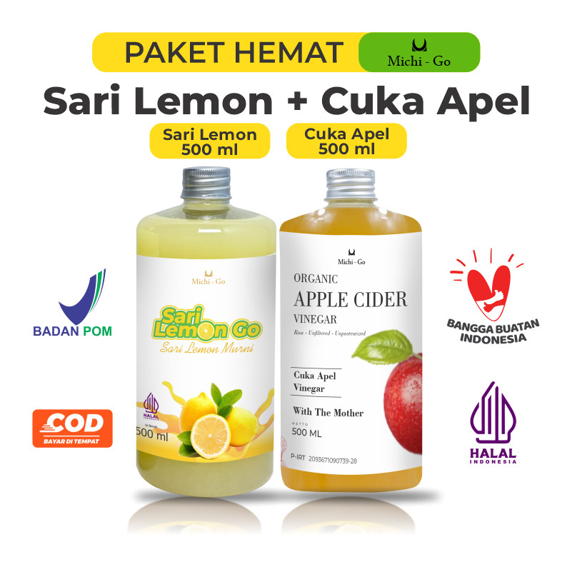 

Paket Diet Sehat - Sari Lemon California 500 ml Cuka Apel 500 ml Apple Cider Vinegar With The Mother Murni Organik by MICHIGO