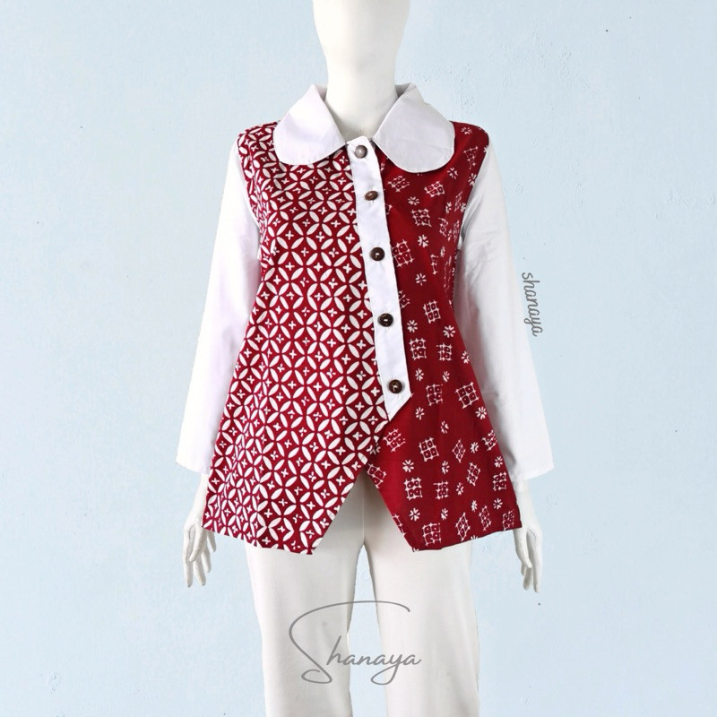 Zendaya Baju batik wanita blus kancing asimetris Nikita bahan katun cap garutan kombinasi toyobo kan