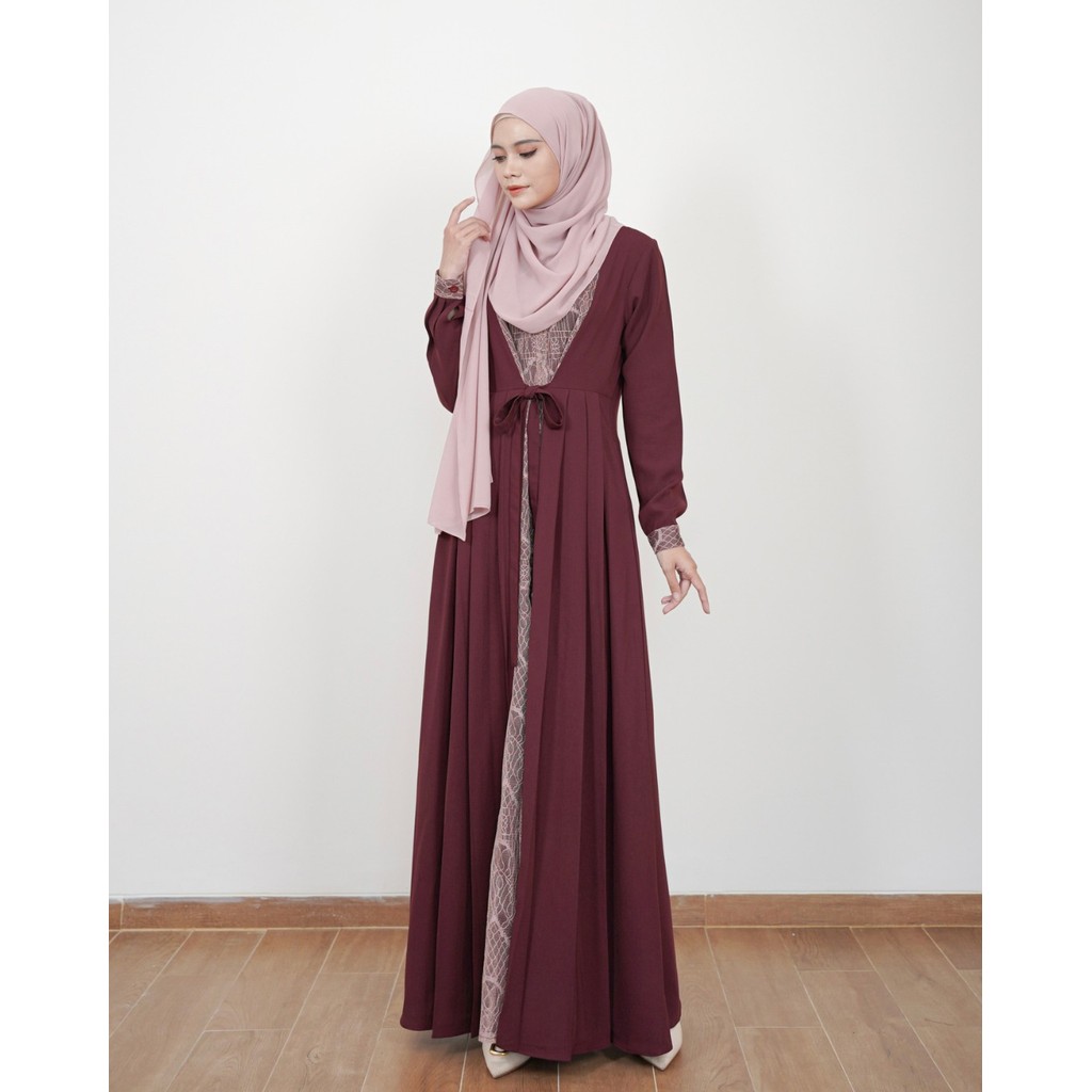 Evolvere - Samira Dress Sahara Platinum Gamis Wanita Mix Brokat Busui Friendly