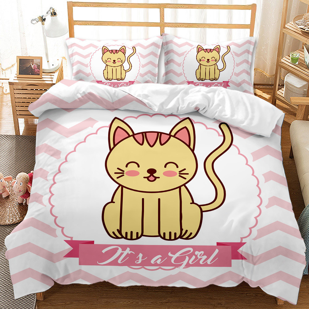 

Cute cartoon cats three -piece 3D digital printing foreign trade grinding hair quilt bedding supplies