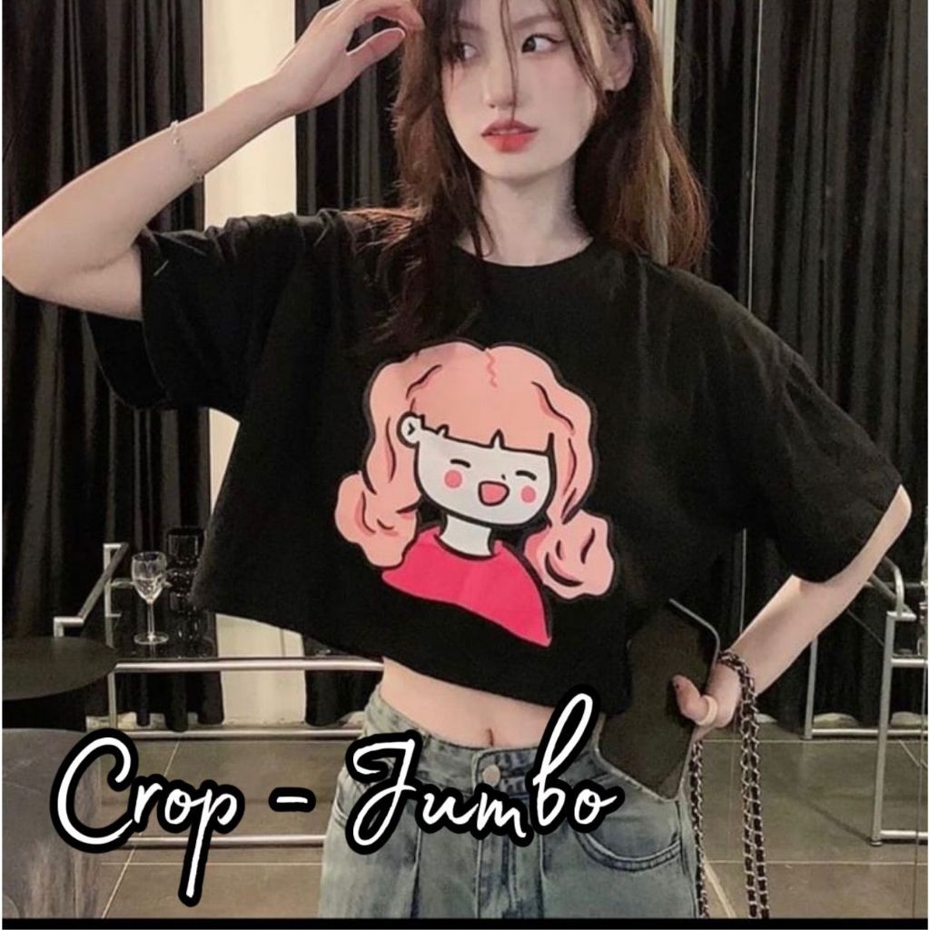 KAOS CROP JUMBO Wanita  BAju RACEL ATasan BIg Size Lengan Pendek