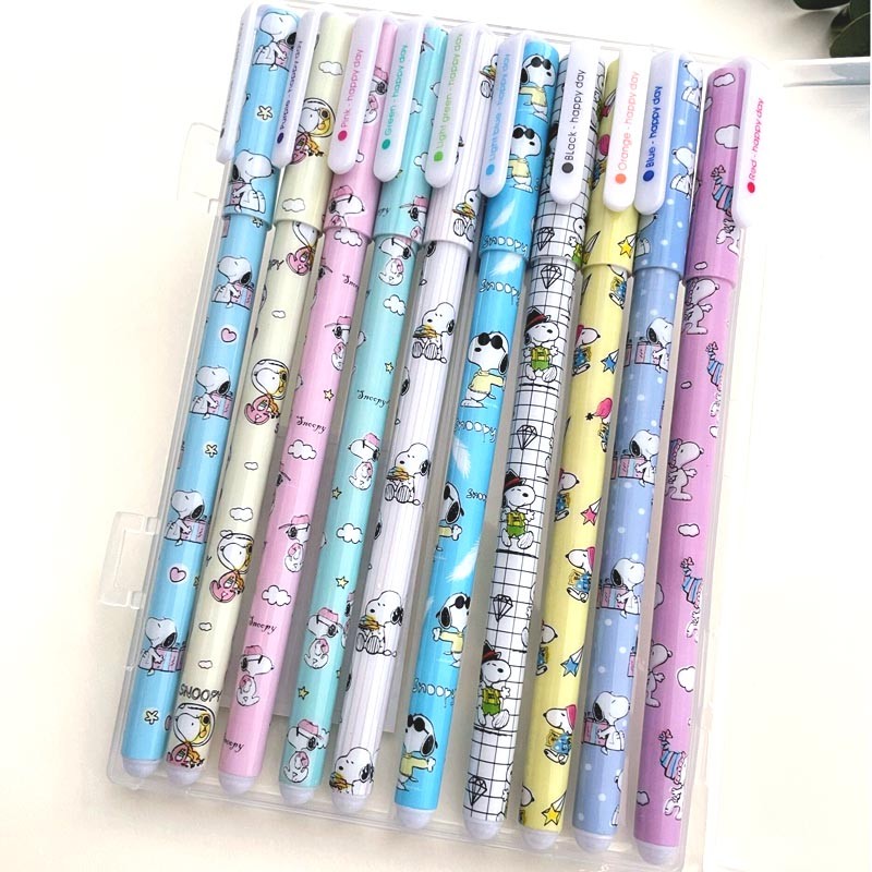 

10pcs/Box Kawaii Snoopy Gel Pens For Writing Cute Kuromi 0.5mm Colored Ink Signature Pen Kids Gift Office School Supplies