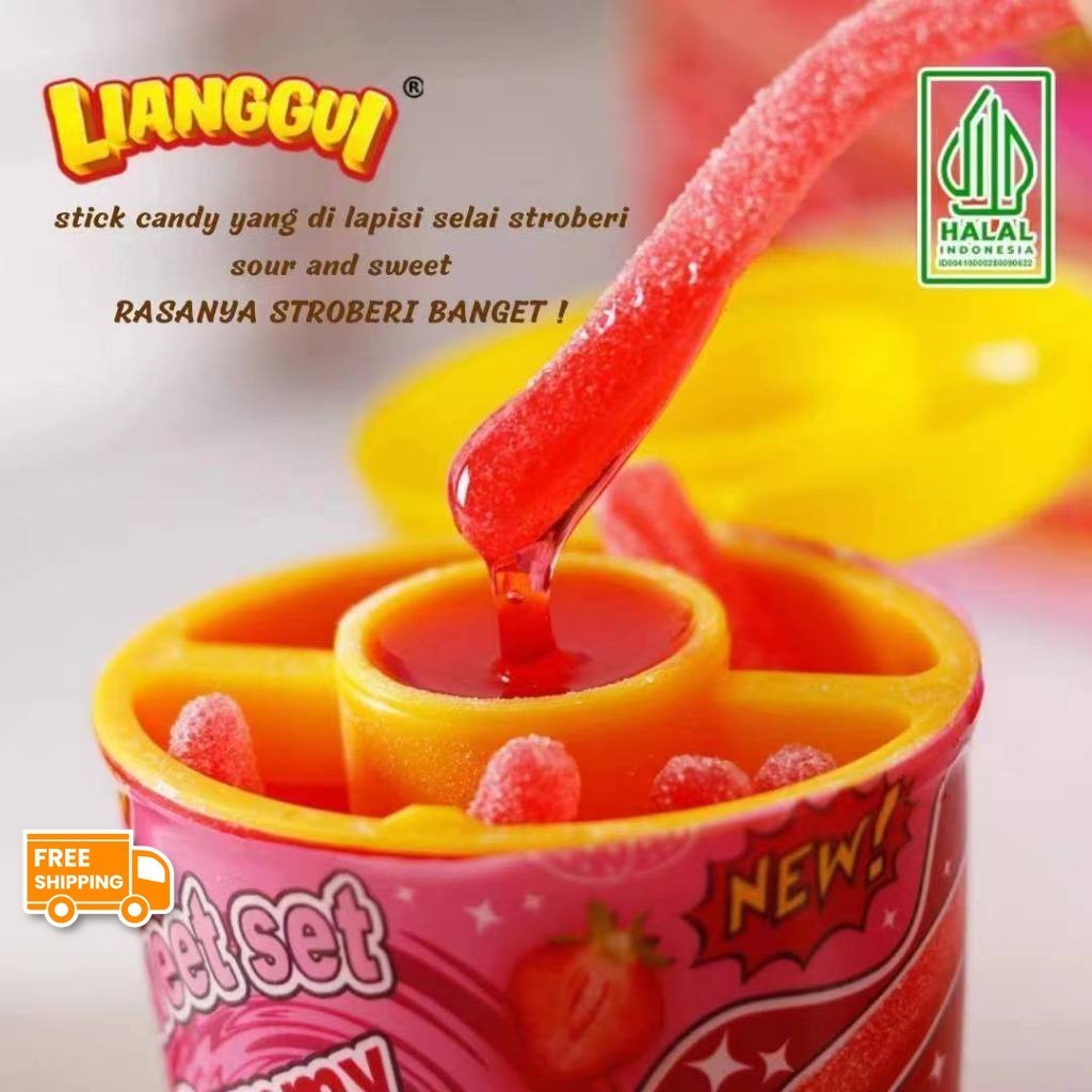 

[Hampers/Gift] [Makanan manis halal]Lianggui Hala Permen Sticky Sweet Set Gummy dengan Saus Selai Rasa Set Gummy dengan Saus Selai Rasa Stoberi Mangga 60g Permen Buah Candy Corno Rasa Stroberi Permen