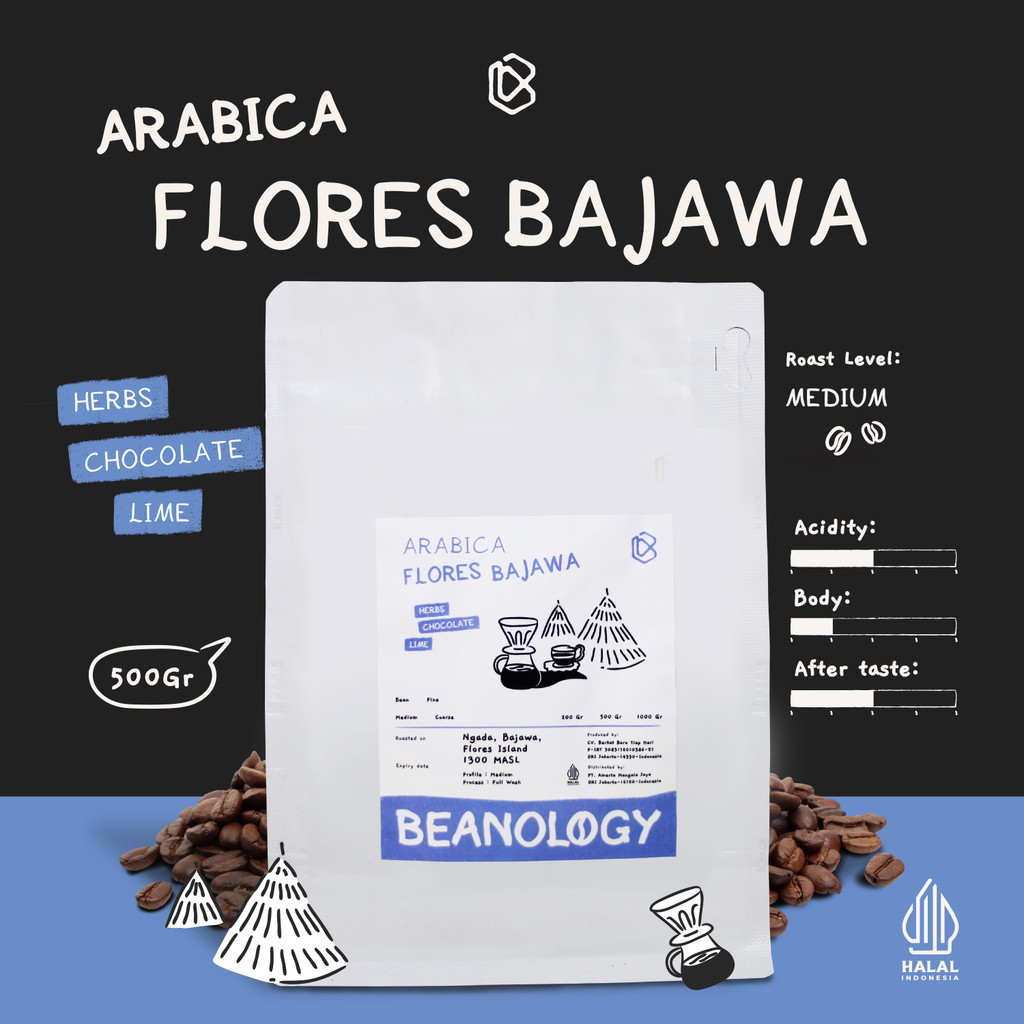 

Biji kopi bubuk Arabika Flores Bajawa 500G Single Origin Grade 1 Coffee Roasted Bean -Beanology Coffee