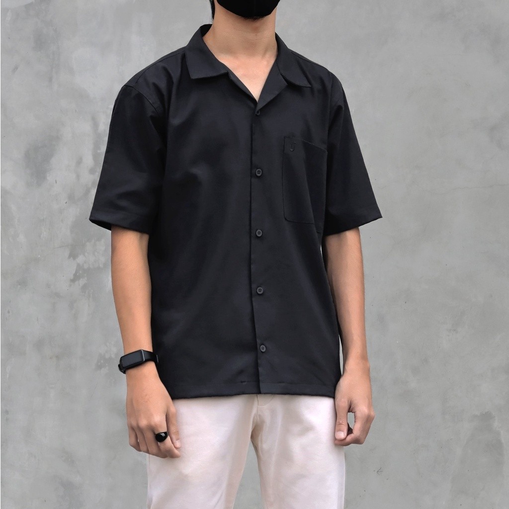 Kemeja Pria Lengan Pendek Kasual Formal Polos Hawai Pantai Kerah V neck M L XL XXL distro style anak