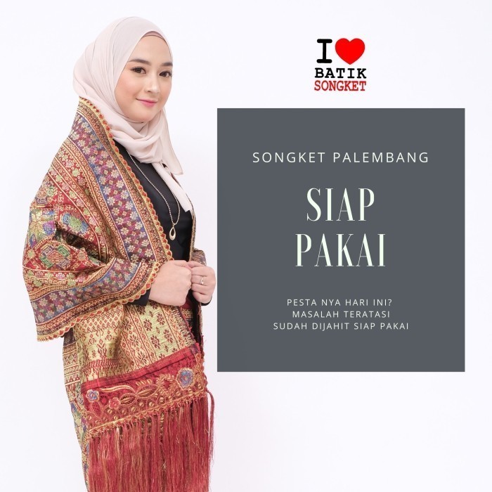 SONGKET JADI BORDIR SIAP PAKAI SUTRA PALEMBANG BENANG KRISTAL EMAS PENGANTIN MERAH MARUN PENGANTIN M