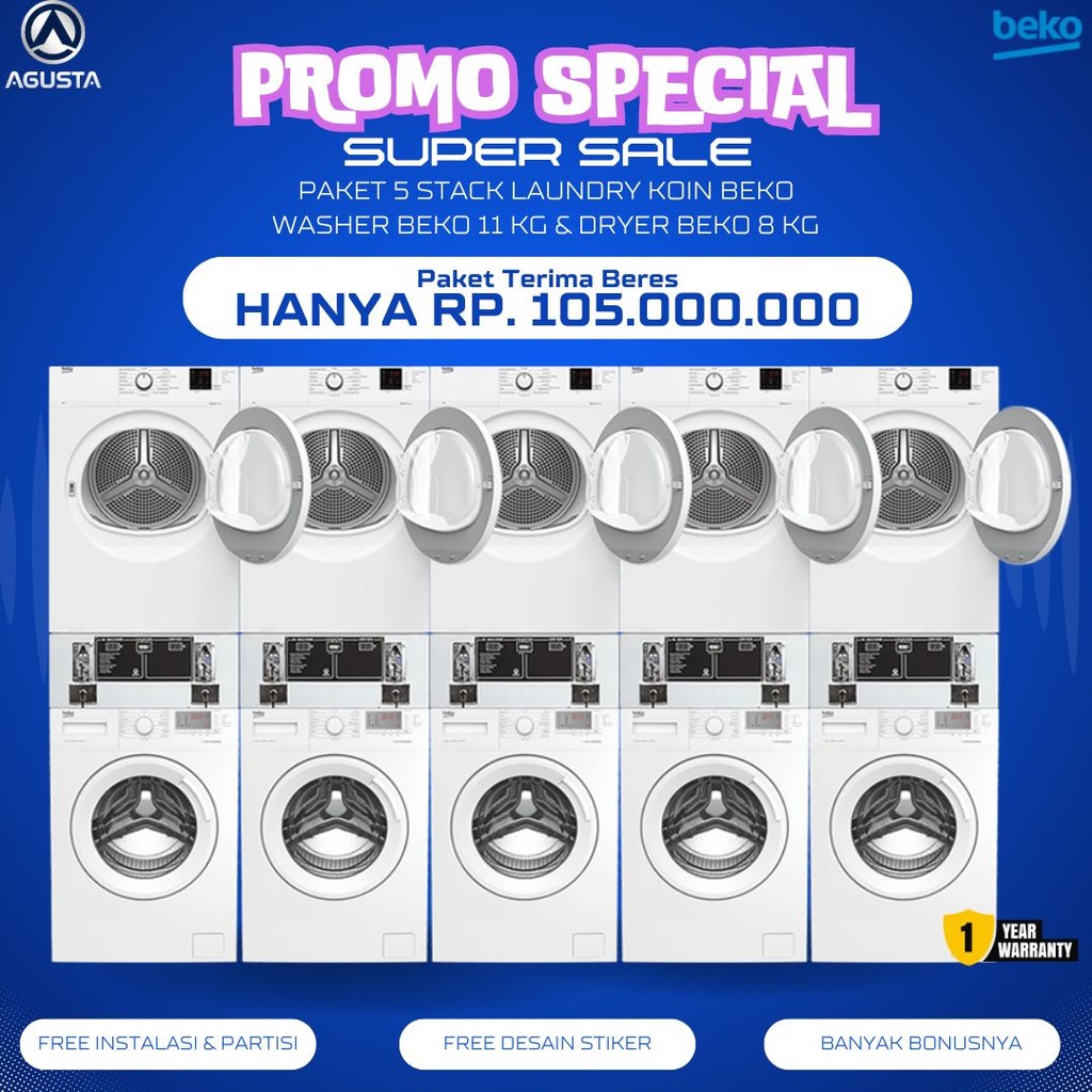 PROMO SPECIAL 5 STACK MESIN LAUNDRY KOIN BEKO (5SBEKO)