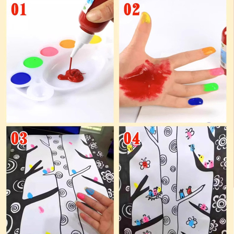 

mh SET CAT AKRILIK FINGER PAINTING UKURAN 50ML PERBOTOL ISI 6, 12 DAN 24 WARNA FREE KUAS, PALET DLL