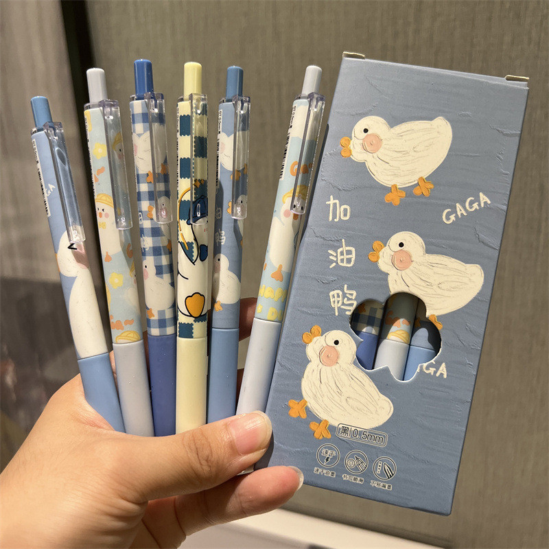 

6pcs Cute Duck Pens ST Nib Black Ink Ballpoint Pen Back To School Kawaii Gel Pens School Supplies Aesthetic Stationery