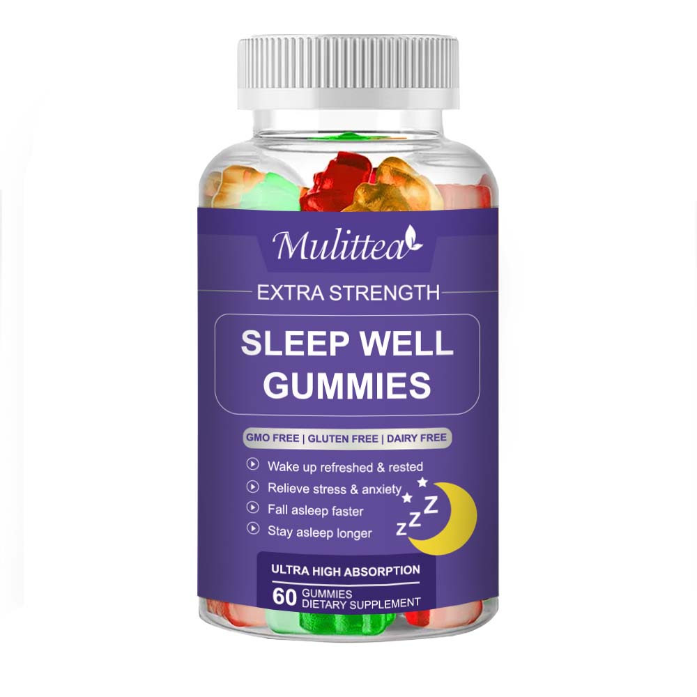 Mulittea Sleep Melatonin Gummies 60pcs Sleep Support Vitamin Supplement Sleep Aid Stress Relief & Ca