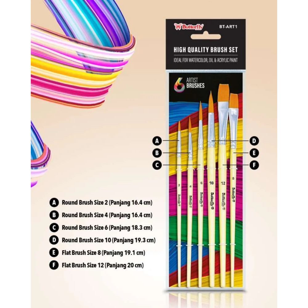

KUAS LUKIS BUTTERFLY ISI 6 / BRUSH SET 6 BUTTERFLY BT-ART1