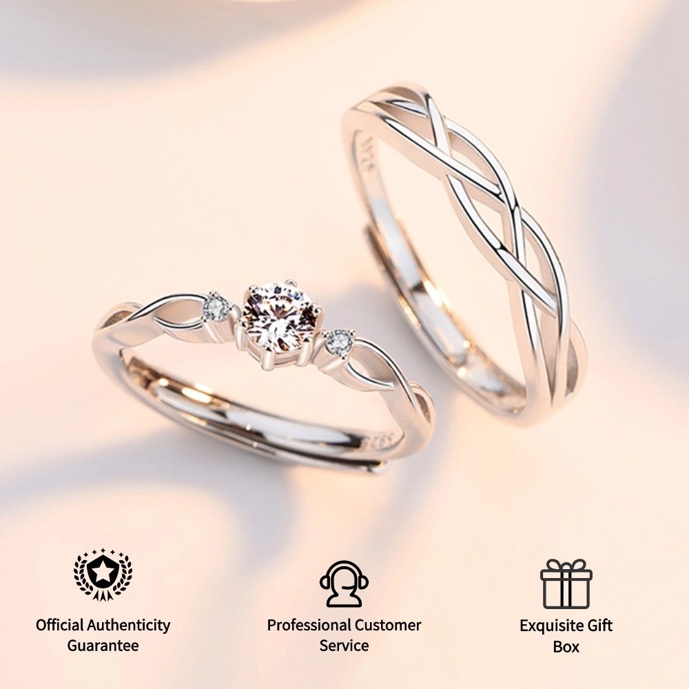 Cincin Wanita Couple Pasangan Love Berlian Moissanite 925 Perak Desain Elegan Sederhana Sertifikat G