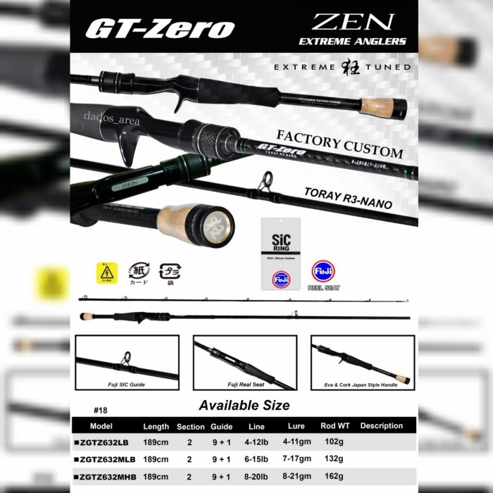 Joran Zen Zagan GT-Zero Baitcasting & Spinning Rod Toray SiC Guide - Sp 631MLS 15LB
