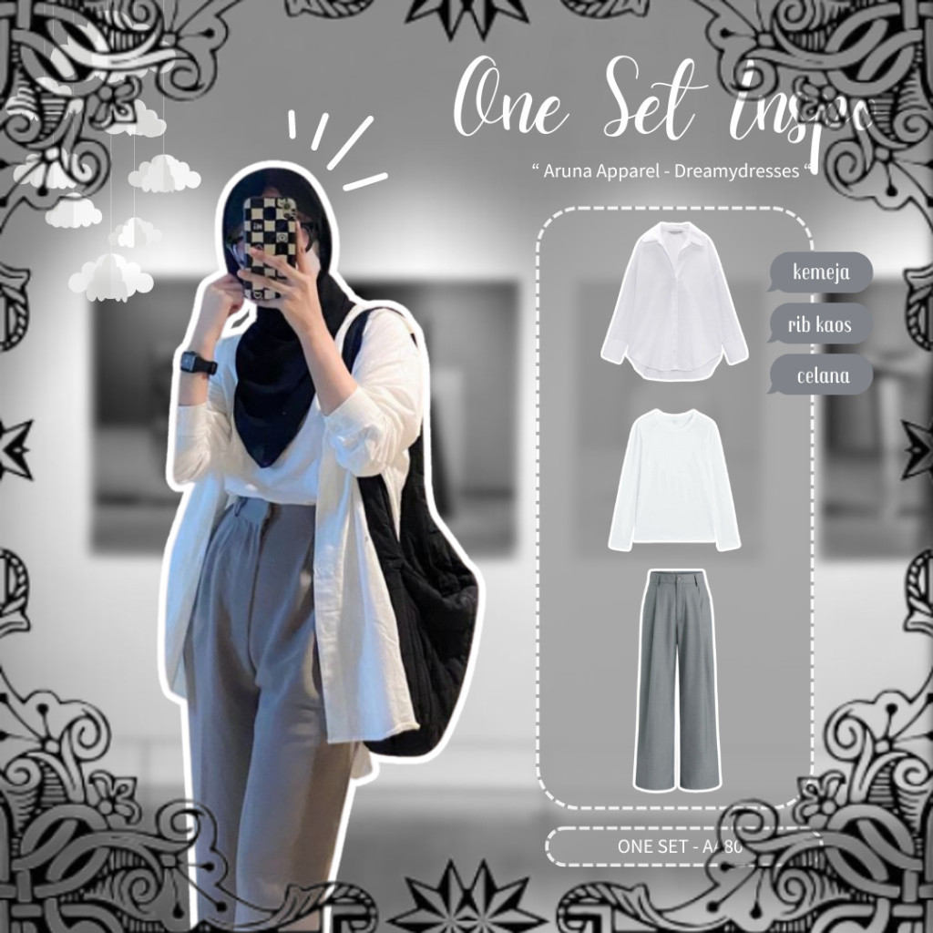 One Set Inspo OOTD Hijab Girl One Set Wanita Kekinian OOTD Kampus Nongkrong Hangout Simple Outfit On