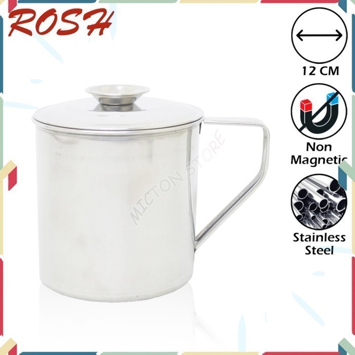 BEZTON ROSH Gelas Cangkir Minum + Tutup 12 CM Mug Stainless Steel Kopi LionStar Plastik Berkualitas 