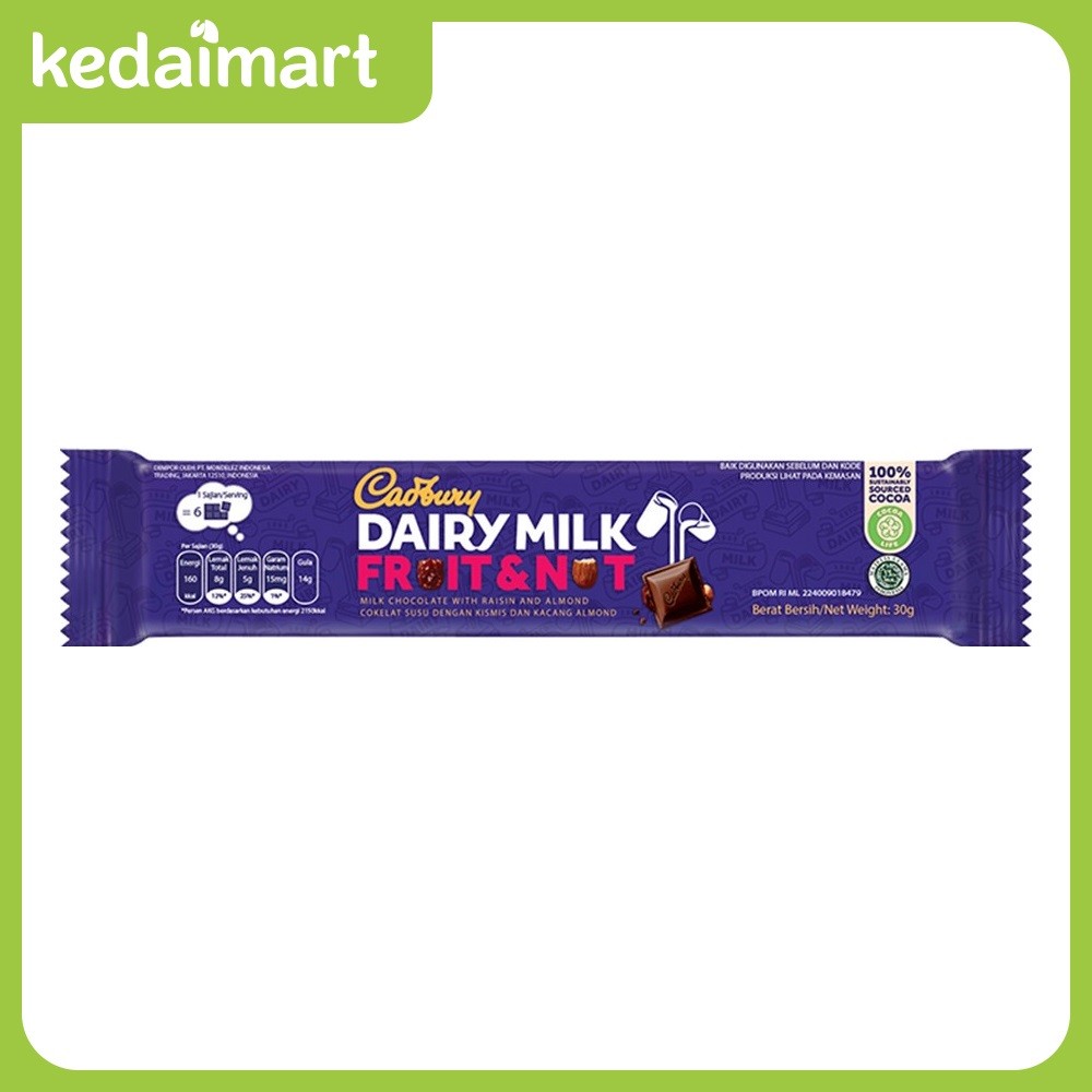 

Cadbury Cokelat Fruit and Nut 30 Gram