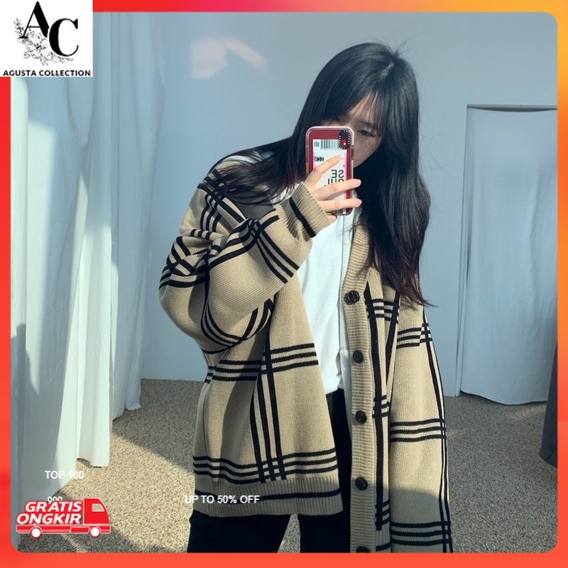 Outer Cardigan Korea / CARDIGAN MINGYU JAEHYUN MOTIF KOTAK RAJUT PREMIUM // CARDIGAN WANITA // PANJA