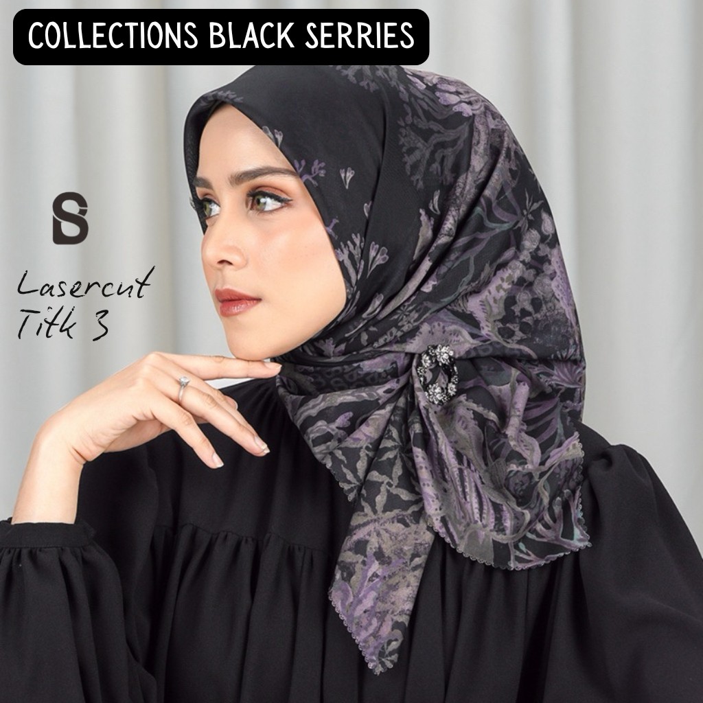 Jilbab hitam Buttonscarves Sale | Kerudung Segi Empat Motif Terbaru | Hijab Buttonscarves Kw