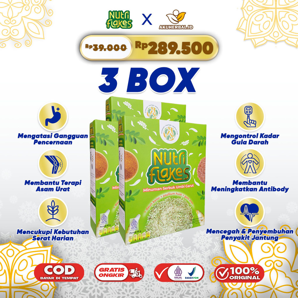 

NUTRIFLAKES Paket 3 Box - Sereal Umbi Garut Atasi Masalah Lambung Gerd Maag Diabetes & Kolesterol
