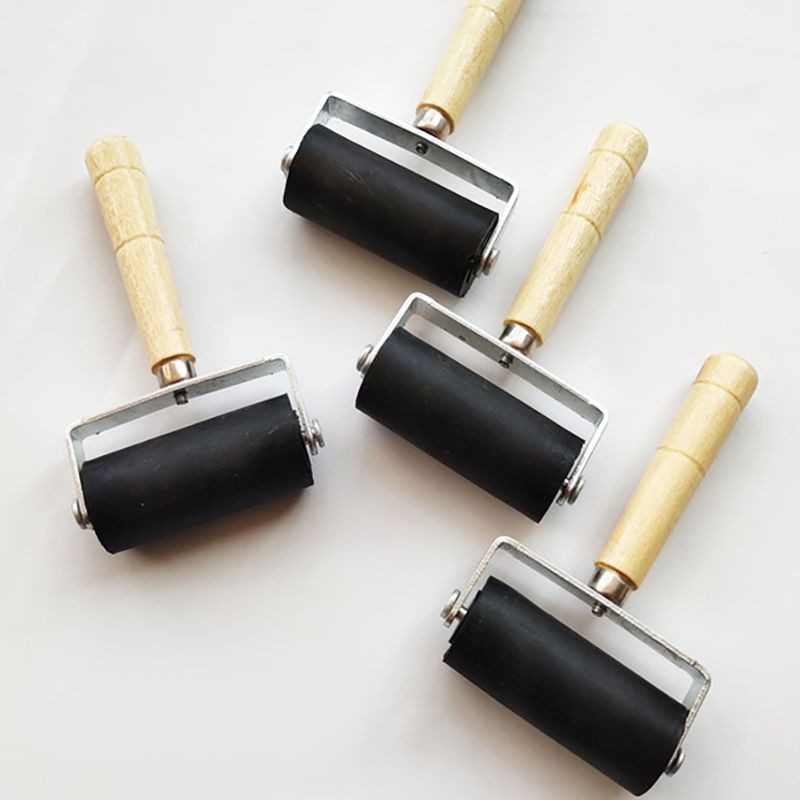 

1Pc 6cm Printmaking Roller Wooden Handle Rubber Roller Brayer, Creative Children Drawing Art Stamping Tools Ink Painting Rollers