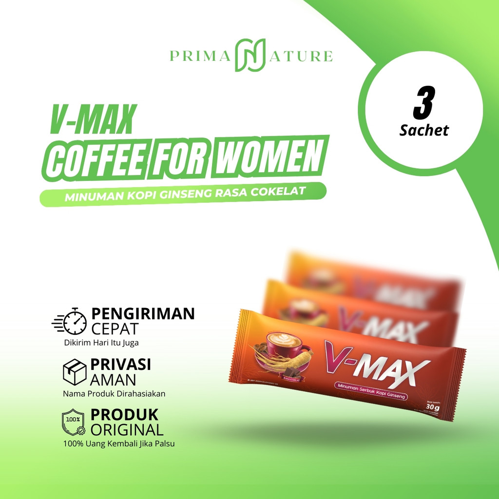 

V-Max Coffee Original Minuman Serbuk Kopi Ginseng Stamina Tahan Lama Rasa Cokelat For Women @300 Gram