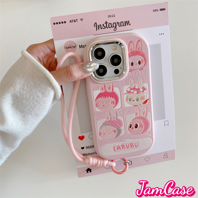 【Jam Case】case OPPO Kartun Lucu Pink Labubu Casing ponsel cocok untuk OPPO A94 F17PRO Casing Anti Pe