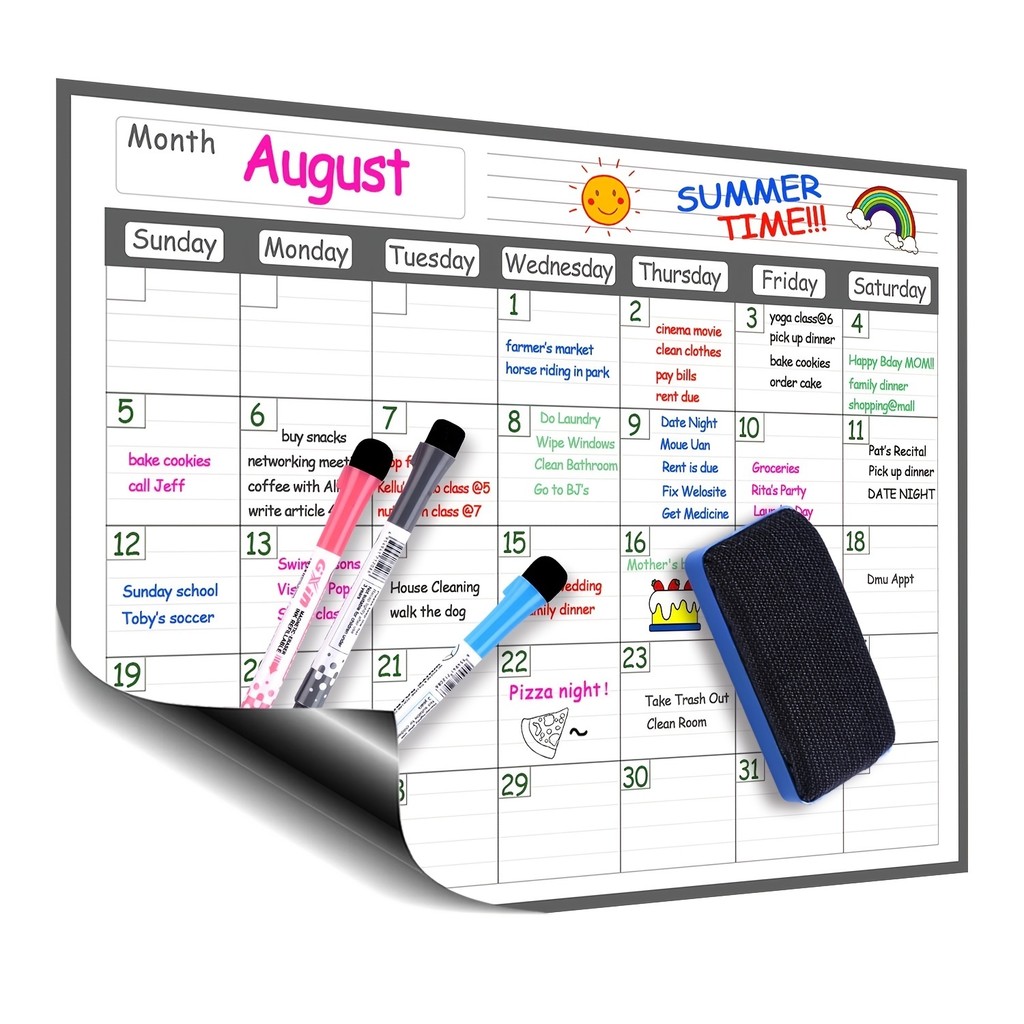 

Erasable Monthly and Weekly Planner Magnetic Calendar Stickers Removable Fridge Stickers Message Board Soft Whiteboard Set New