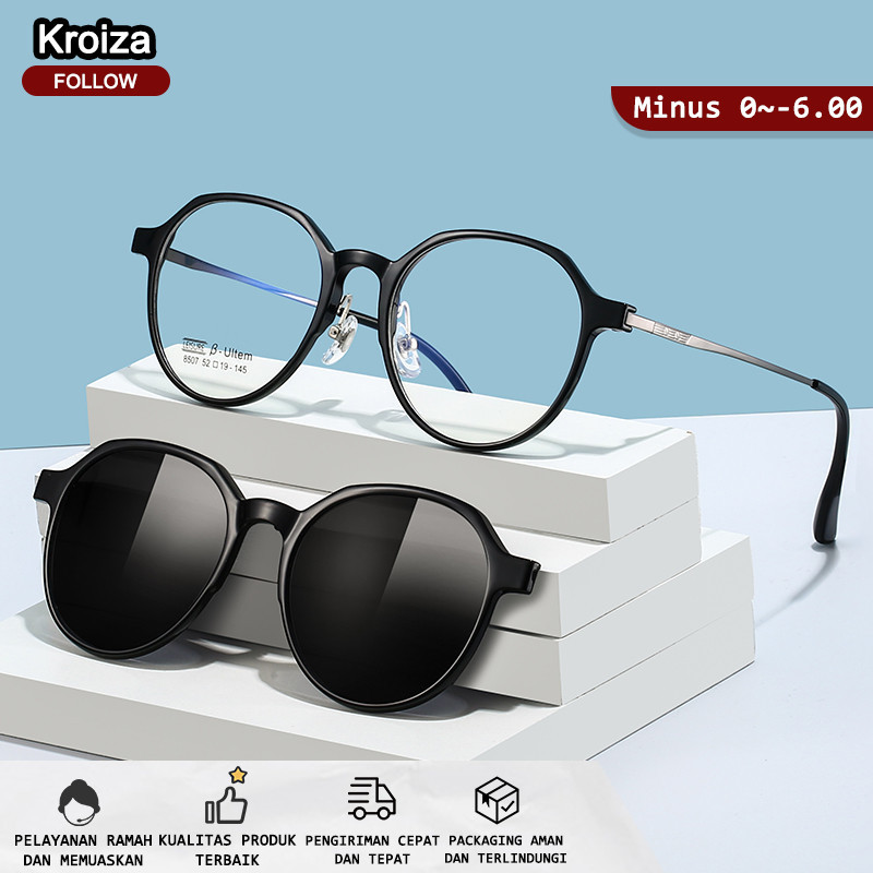Kroiza Kacamata Clip On Minus Wanita Pria Photocromic Anti Blueray Bluecromic Kaca Mata Optik