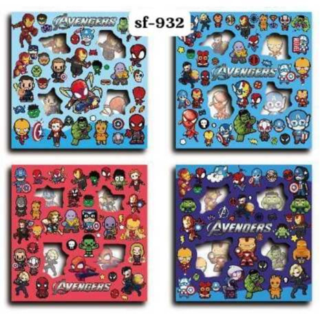 

Sticker Superhero Isi sudah Mix Motif Avengers Spiderman Ironman Per Box Isi 100 Lembar