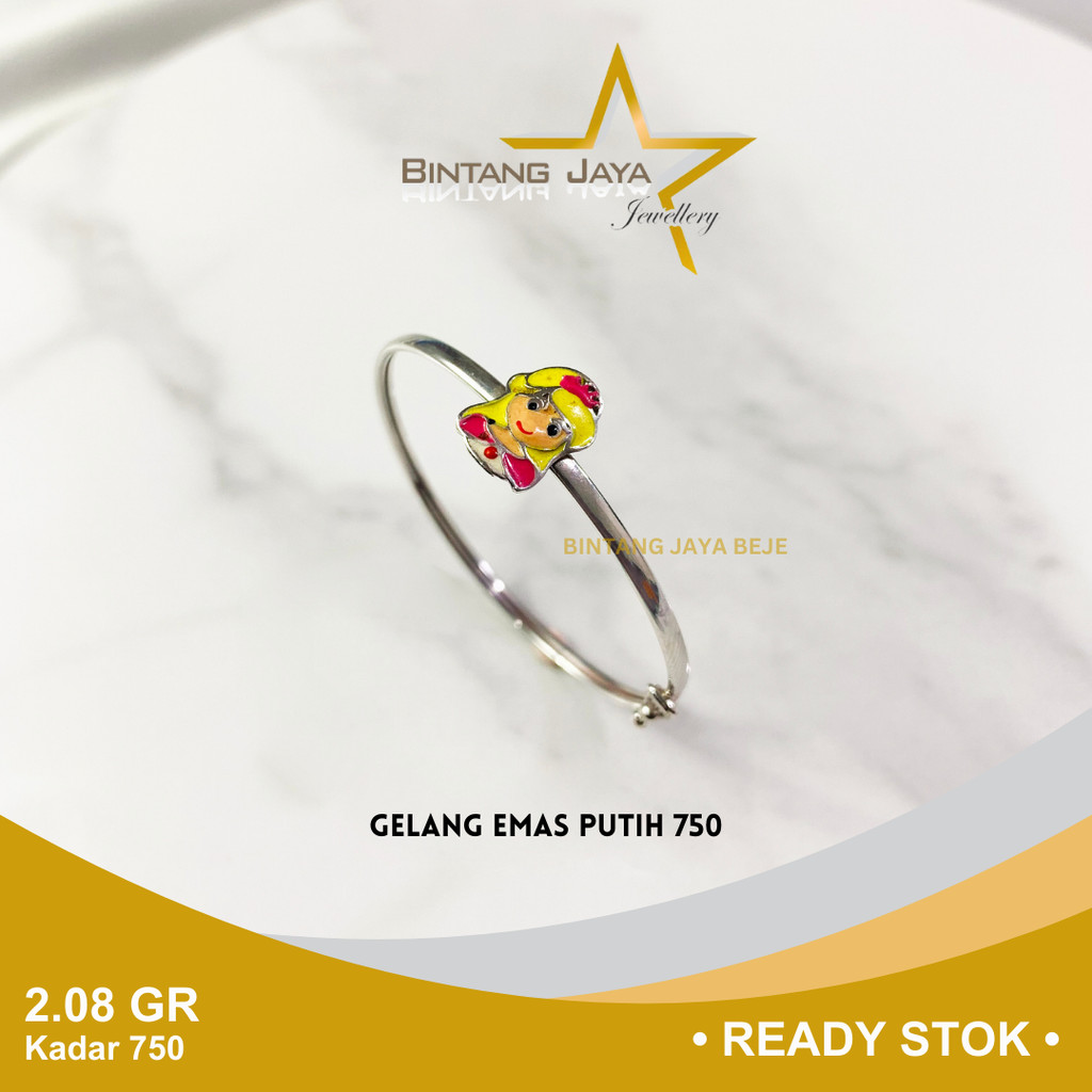 Gelang Emas Putih Whitegold An4k Kadar 750 17K Berat 2.08 gr gram Model Karakter Cewek Lucu Unik Glg
