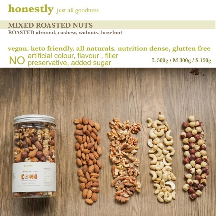 

Mixed Roasted Nuts, Kacang Panggang Almond Cashew Walnut - M 300g