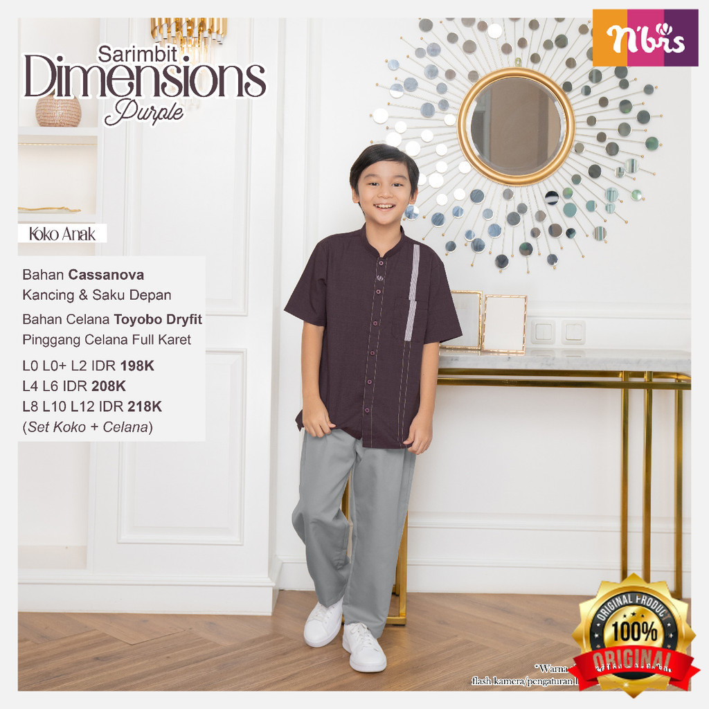 NNT - Koko Nibras Anak Laki Laki Sarimbit Dimensions Set Celana Warna Ungu Bahan Cassanova