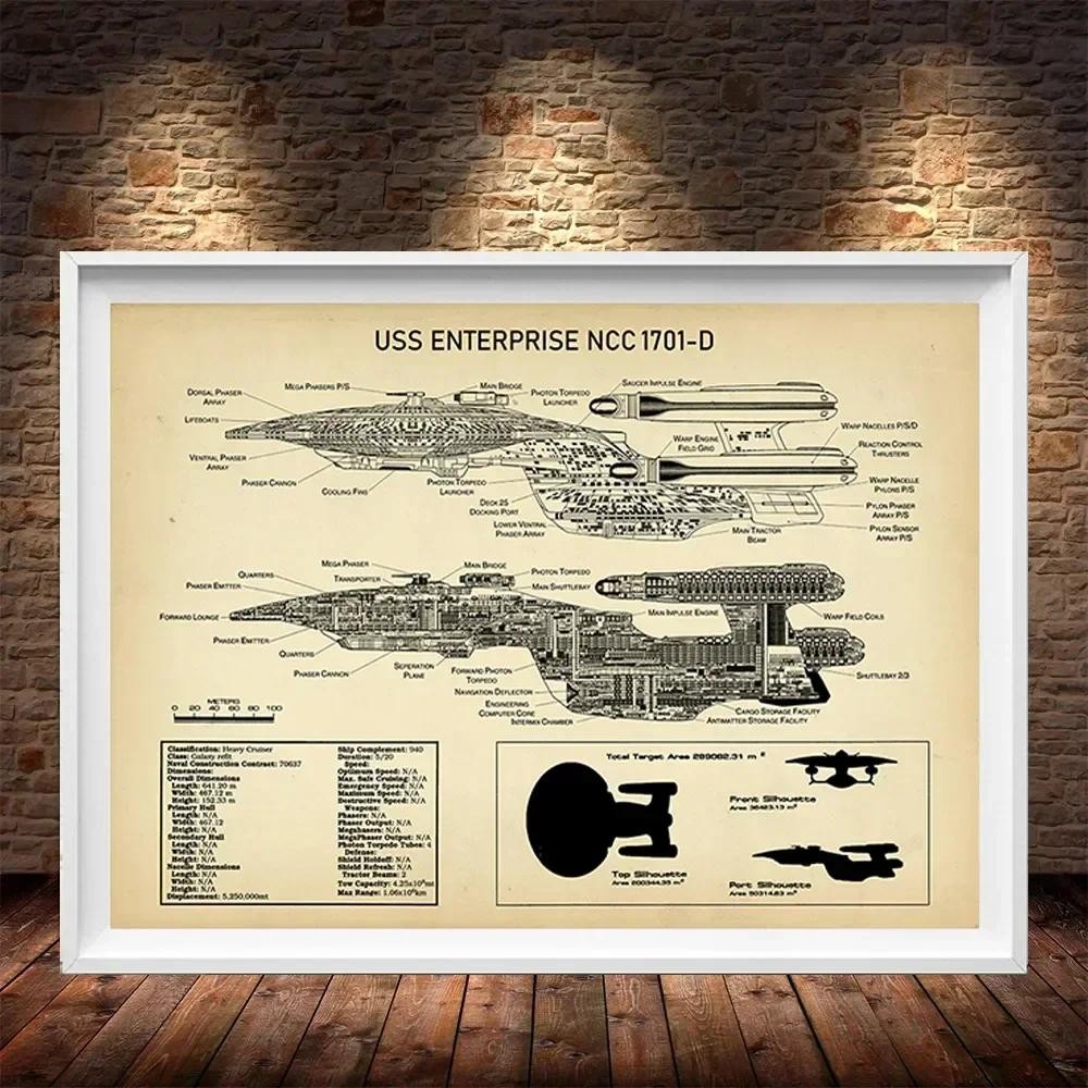 USS Enterprise NCCD Blueprint Posters  Prints  Star Trek Fleet Spaceship Wall Art Canvas Painting  B