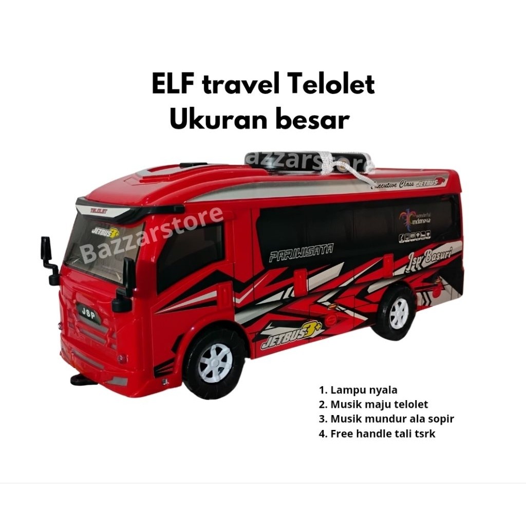 mainan anak elf travel ukuran besar musik dan lampu nyala, mobil-mobilan elf travel musik telolet ba
