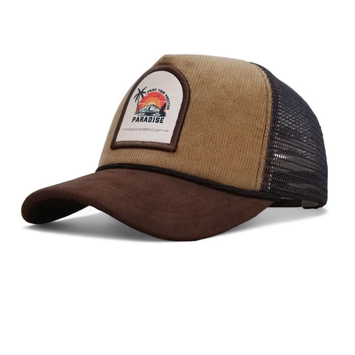Topi trucker hat Wankbay Brown suede paradise Corduroy Dewasa Snapback