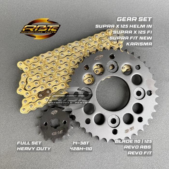 GEAR GIR SET GIR PAKET SUPRA X 125 HELM IN REVO FIT KARISMA BLADE 125 14T 38T - BLACK DOFF, SUPRA X 