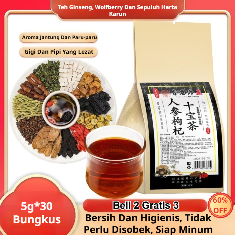 

✨Beli 2 Gratis 3✨【5g*30 Bungkus】teh Sepuluh Bahan Ginseng Dan Goji Berry / Teh Kesehatan Untuk Nutrisi Tubuh / Teh Penambah Energi Dan Anti Lelah / Teh Herbal Alami Sehat/Teh Ginseng Dan Wolfberry
