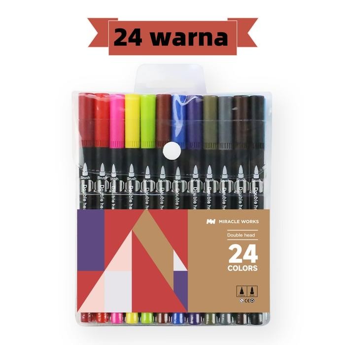 

MW Spidol Warna Set 24/36/60/80/100/120 Warna Brush Pen Double Tips Spidol Set Permanent Marker - 24 Warna