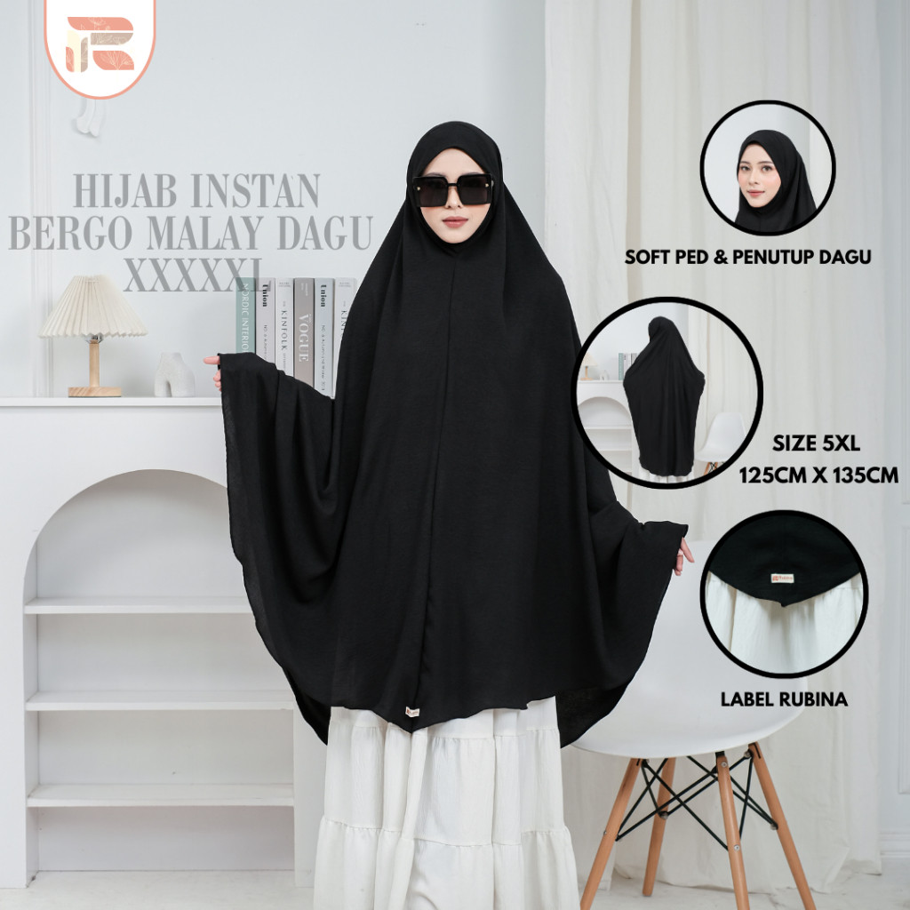 BEAGE_SHOP Rubina - Bergo Malaysia Dagu Super Jumbo XXXXXL soft pet malay Crinkle Airflow Premium