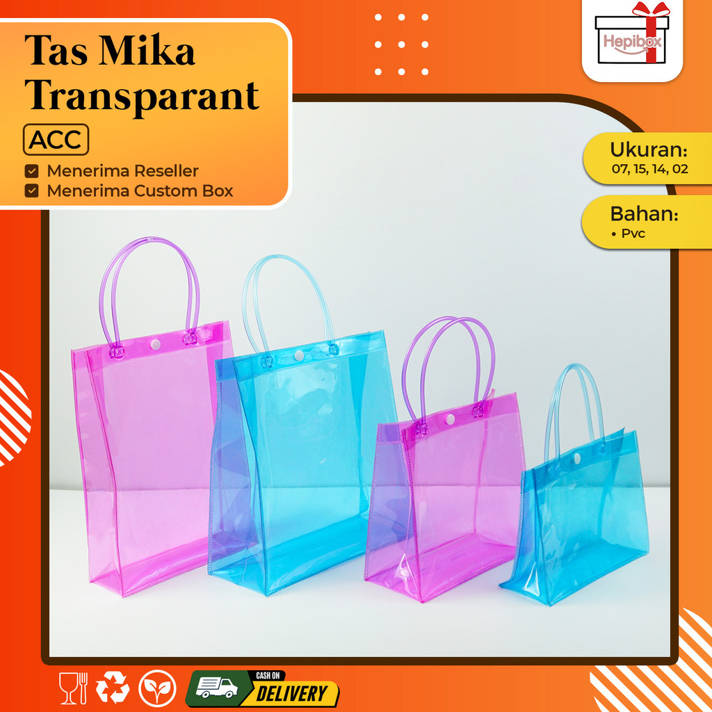 

Tas mika PVC Hitam Transparan Tas Souvenir Goodiebag Ultah Hampers Tas Mika Warna Goodiebag Polos PVC Clear Bag Premium