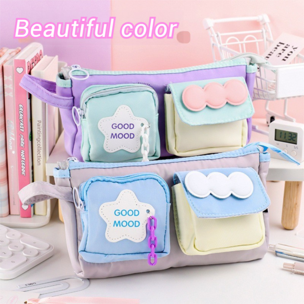 

New Double Pocket Pen Bag Large Capacity Sweet Pencil Case 3 Layers Stationery Storage Bag Daily Use