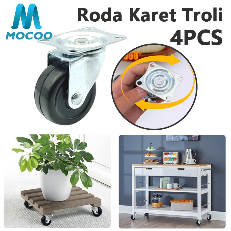 4pcs Roda Karet Roda Etalase Roda Troli