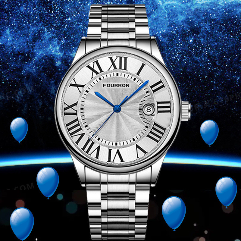 

Jam Tangan Kuarsa Transparan Berongga Kalender Mekanis Imitasi Biru Gas dengan Gesper Kupu-Kupu Stainless Steel