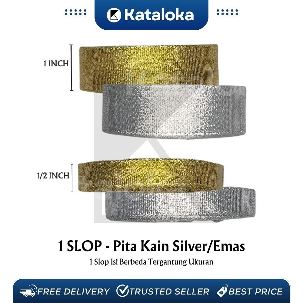 

KATALOKA Pita kain emas GLITER GOLD SILVER 2 variasi kado hiasan souvenir hampers pita