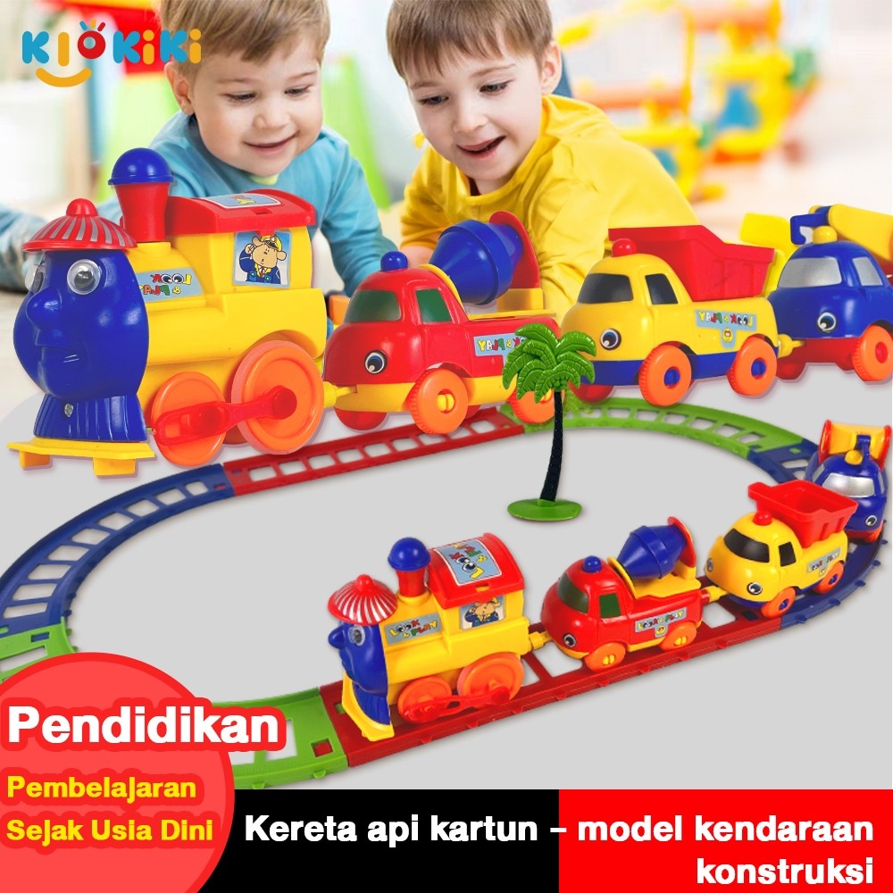 KiKiTOY Kereta Api Mainan Rel Panjang Kereta Set Miniatur Kereta Api Railking Mobil Mobilan