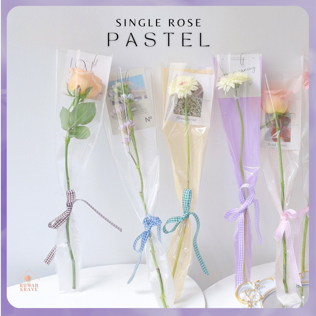 

RUMAH KRAVE - (25pcs) Single Rose Pastel Wrapping Plastic Bunga Satuan