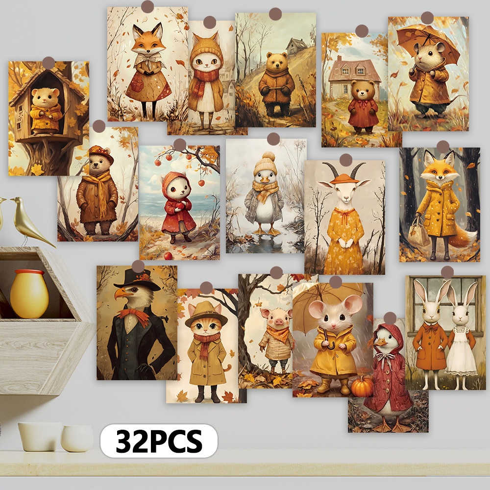 

32 pcs, vintage animal postcards, wall stickers, mailing cards, greeting cards, DIY postcards, souvenir postcards, decorations