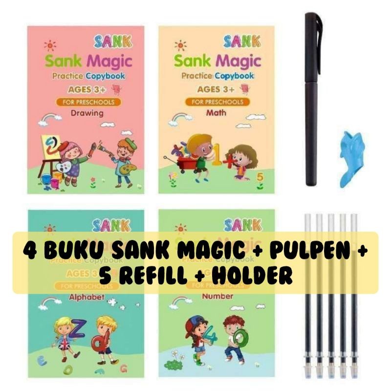 

COD Buku Sank Magic Anak Anak 4 Buku Plus 5 Refill Pen Plus Holder Murah